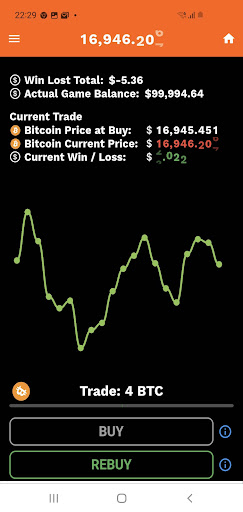 Android application Bitcoin Trade Simulator screenshort