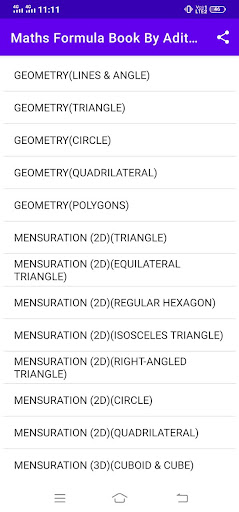 Android application Math's Formula Book in Hindi screenshort