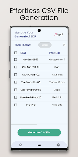 SKU Generator -Typof Screen 3