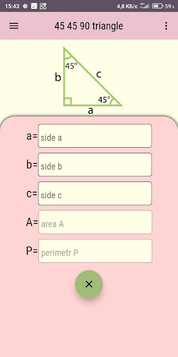 Android application 45 45 90 Triangle Calculator screenshort