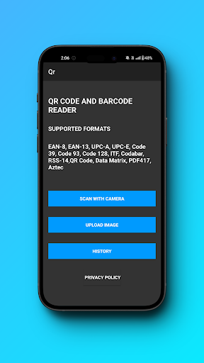QR and Barcode Reader Screen 2