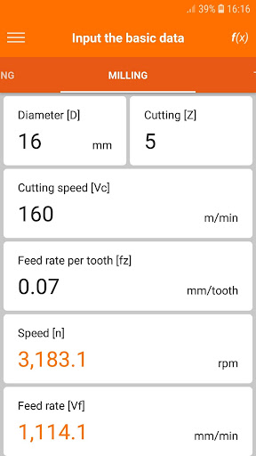 Android application Hoffmann Machining Calculator screenshort