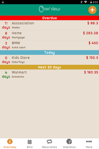 Android application Bills Monitor lite screenshort