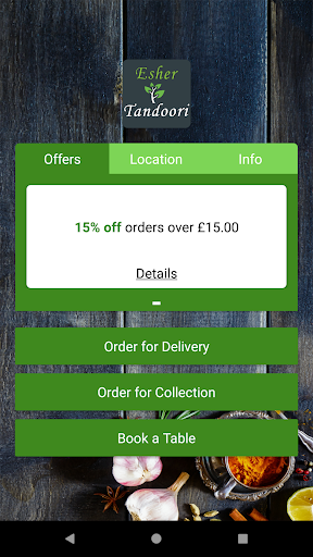 Android application Esher Tandoori screenshort