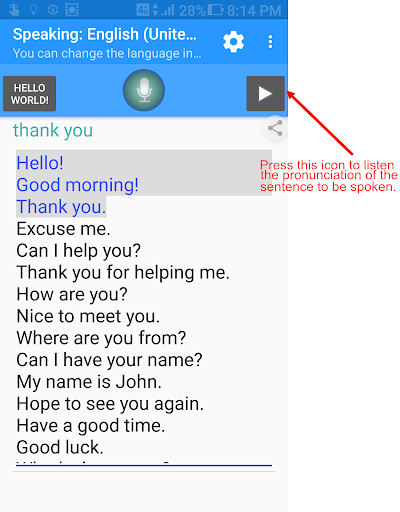 Languages pronunciation Screen 3