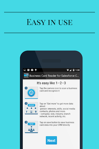 Android application Salesforce Business Card Scann screenshort