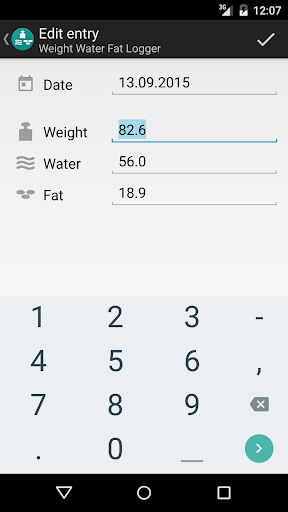 Weight Water Fat Logger Screen 2