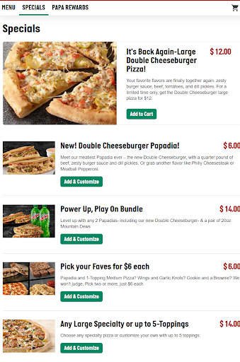Pizza Deals  Specials  Games For Papa Johns