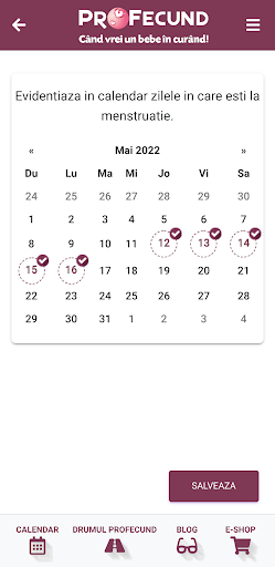 Calendar ProFecund Screen 3