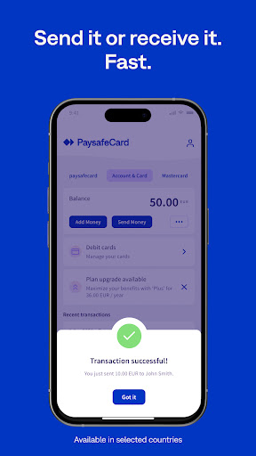 Screenshot of PaysafeCard - prepaid payments
