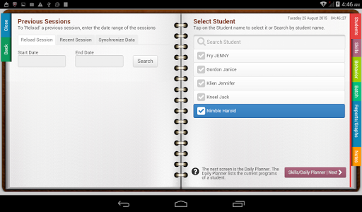 ABA Data Notebook Screen 3