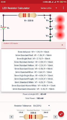 LED Resistor Calculator Screen 3