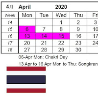 THAILAND HOLIDAY CALENDAR 2020 タイ休日 泰国节日