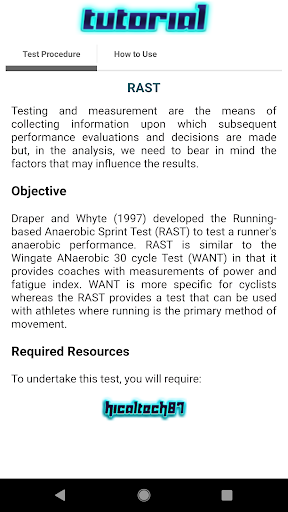 RAST (Anaerobic Sprint Test) Screen 2