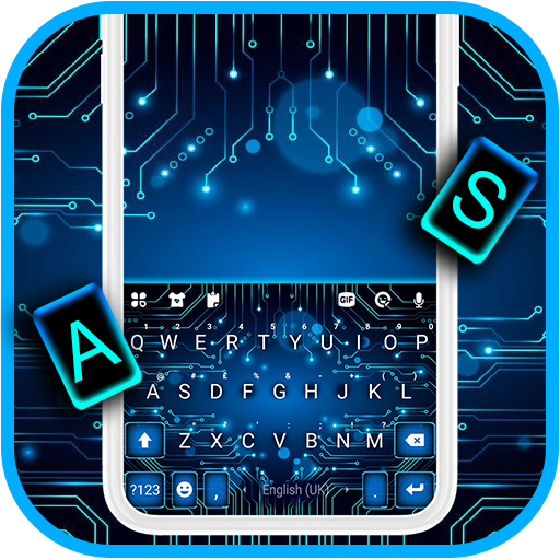 Neon Blue Hitech Keyboard Back logo