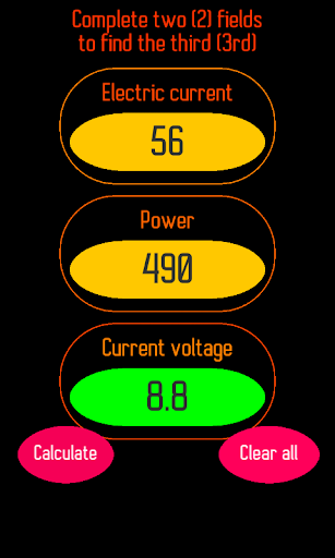 Android application Amp-Watt-Volt Calculator screenshort