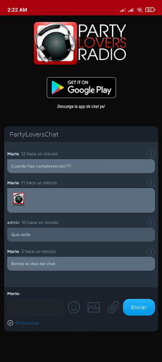 PartyLoversRadio Chat Screen 2
