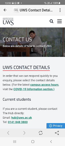 UWS Student App Screen 2