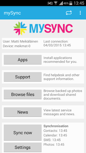 Android application mySync screenshort