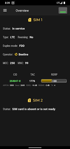 Screenshot of Cell Signal Monitor
