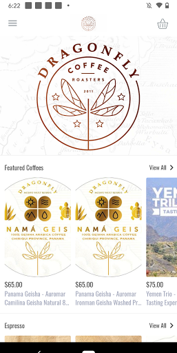 Android application Dragonfly Coffee Roasters screenshort
