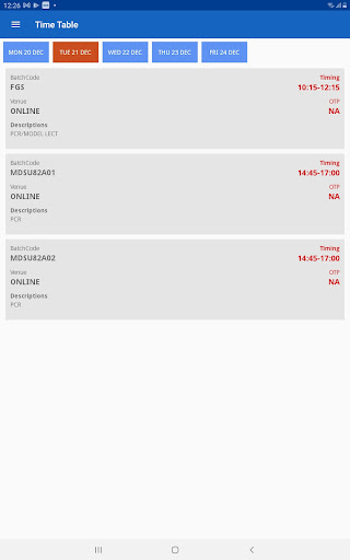 FIITJEE Faculty Time Table Screen 3