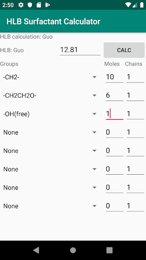 HLB calculator for surfactants