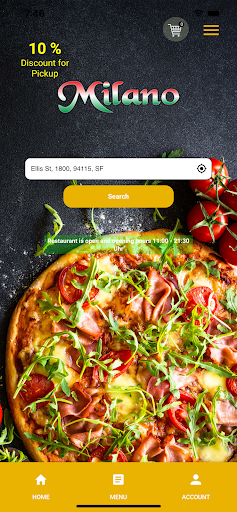 Android application Pizzeria Trattoria Milano screenshort