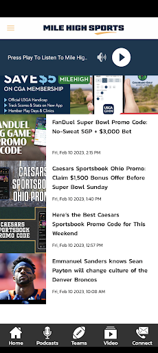 Android application Mile High Sports screenshort