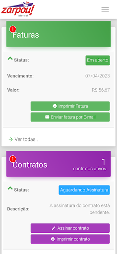 Android application Zarpou Internet Clientes screenshort