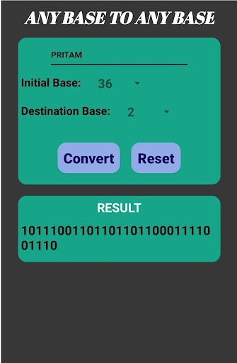 Base Converter: Base 2-Base 36 Screen 2