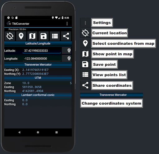 Android application TMConverter Coordinate convers screenshort