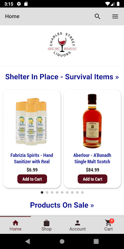 Android application Charles Street Liquors screenshort