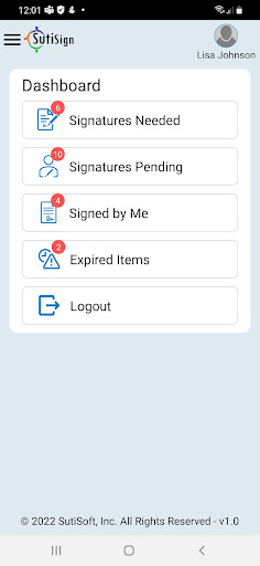 Android application SutiSign screenshort