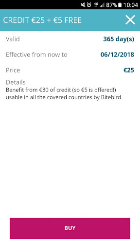 My Bitebird account Screen 3