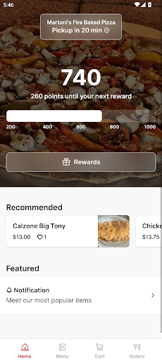 Android application Martoni's Fire Baked Pizza screenshort