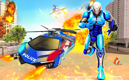 Flying Helicopter Police Robot Car Transform Game apktram screenshots 3