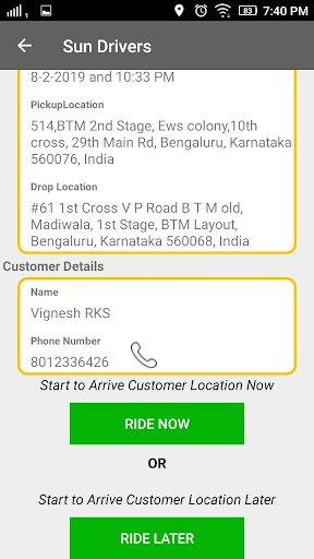 Sun Drivers Driver App Screen 2