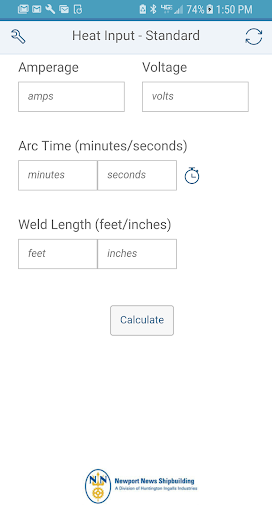 Android application HII-NNS Weld Heat Input Calcul screenshort