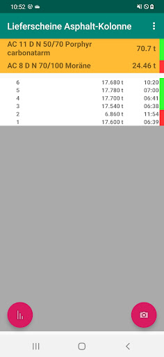 Android application Lieferscheine Asphalt-Kolonne screenshort