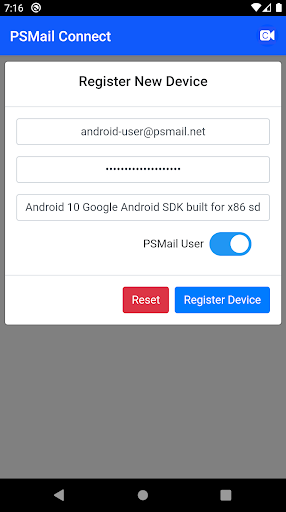 Android application PSMail Connect screenshort