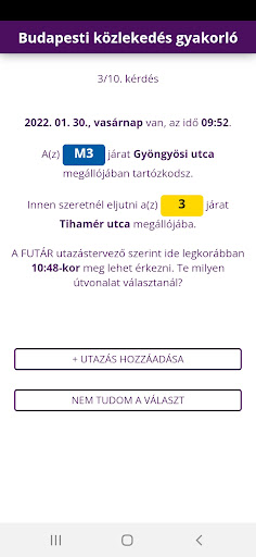 Android application Budapesti közlekedés gyakorló screenshort