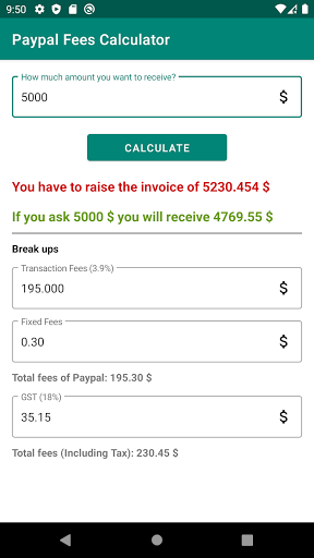 Calculator For PayPal Fees Screen 2