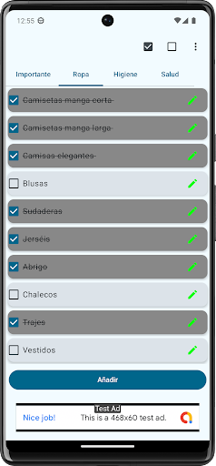 Android application Lista simple de equipaje screenshort