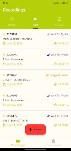 Dictation & Notes Screen 3