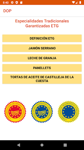 Android application DOP Denominaciones de Origen screenshort