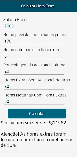 Calculadora de Hora Extra Screen 2