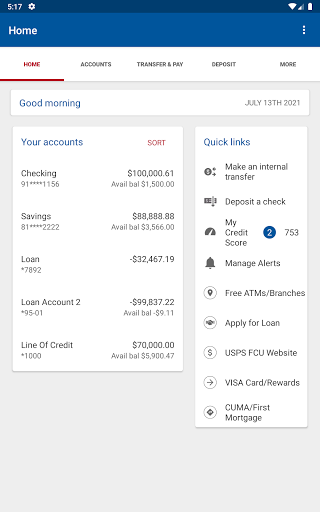 U. S. Postal Service FCU screenshot