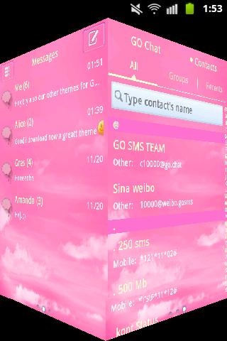 Pink Clouds Theme GO SMS Pro Screen 3