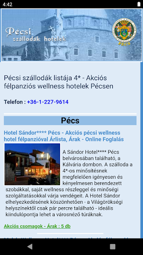 Android application Pécsi Szállodák Hotelek screenshort